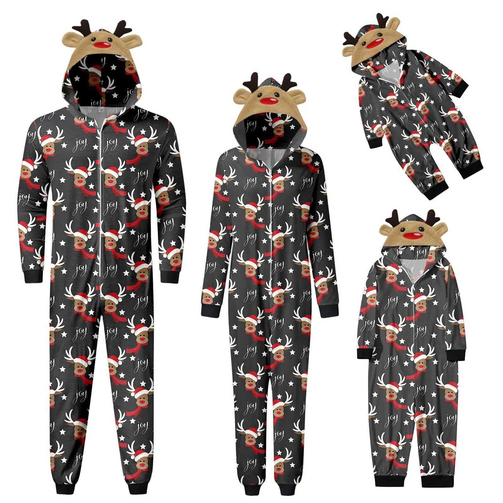 Brand new all reindeer print Christmas jumpsuit New Years family pajamas cute deer hoodie mother father child matching set W241015