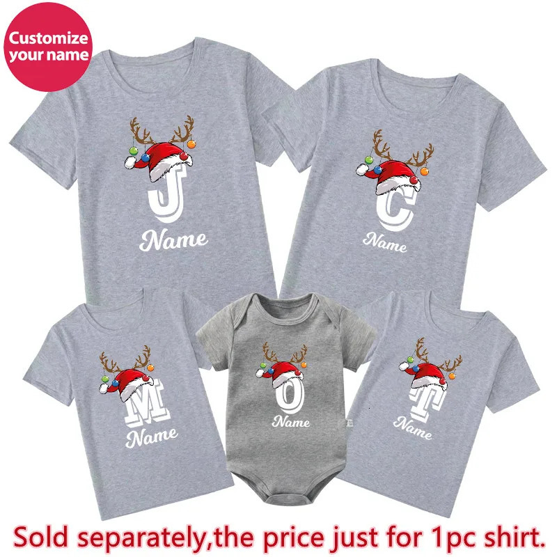 Personalised Christmas Family Matching Shirts Custom Initial with Name Mom Dad Kids Tshirt Baby Outfits Holiday Girl Boy Clothes 241017
