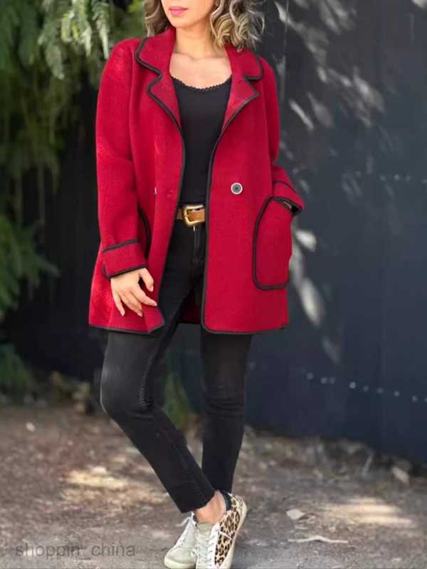 Women Jackets Coats autumn and winter new fashionable women's clothing temperament suit collar double-sided woolen coat