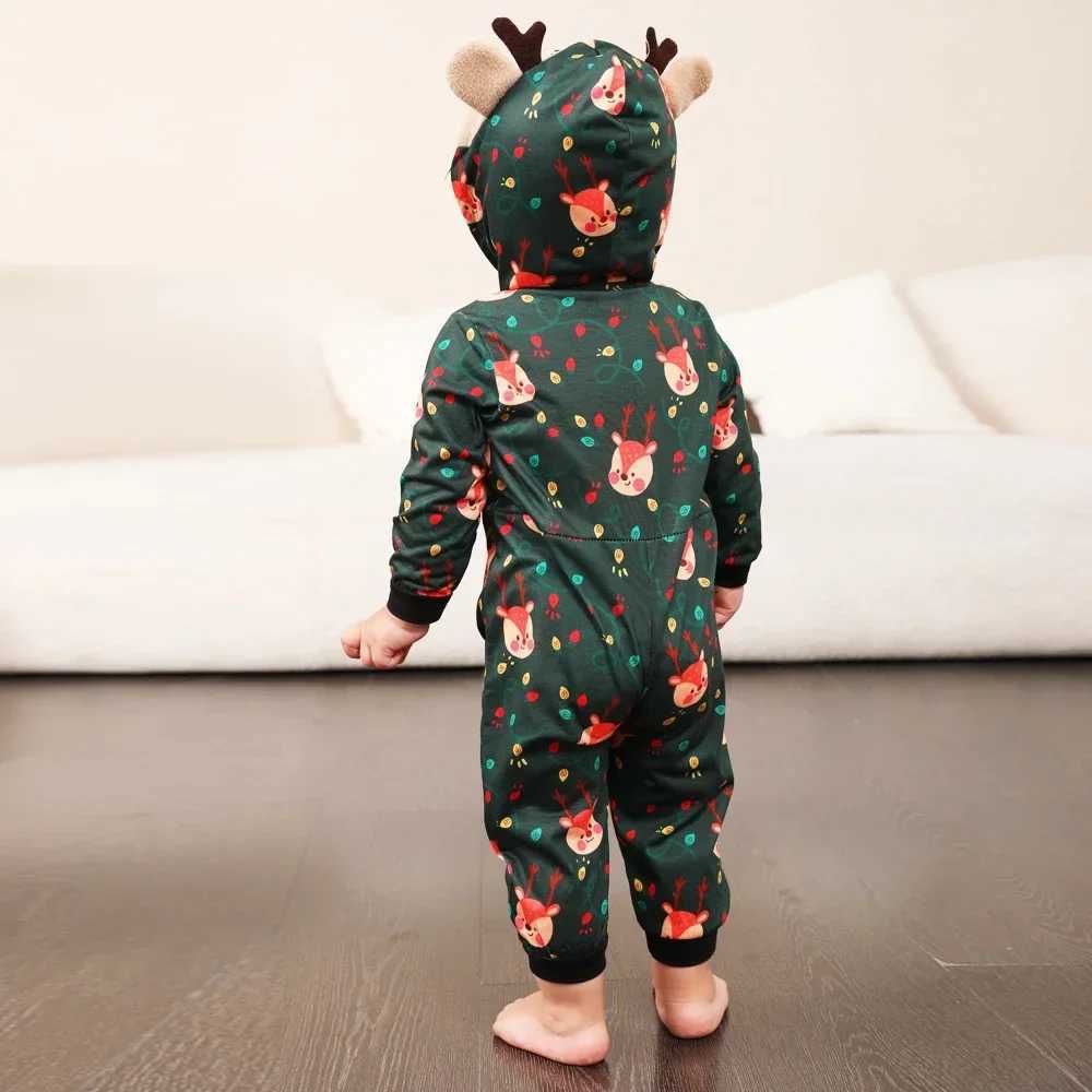 2024 Christmas Family Matching Set Cute Deer Ear Cover Zipper jumpsuit Cute one-piece jumpsuit allows printing pajamas Christmas appearance W241015