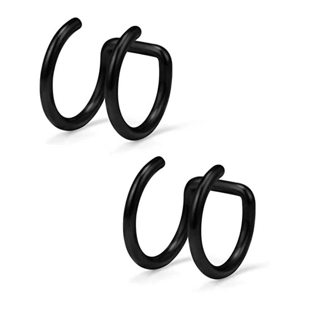 2-6-piece stainless steel ear sleeves non perforated faux black clip on boxed earring set womens and mens styles W241017