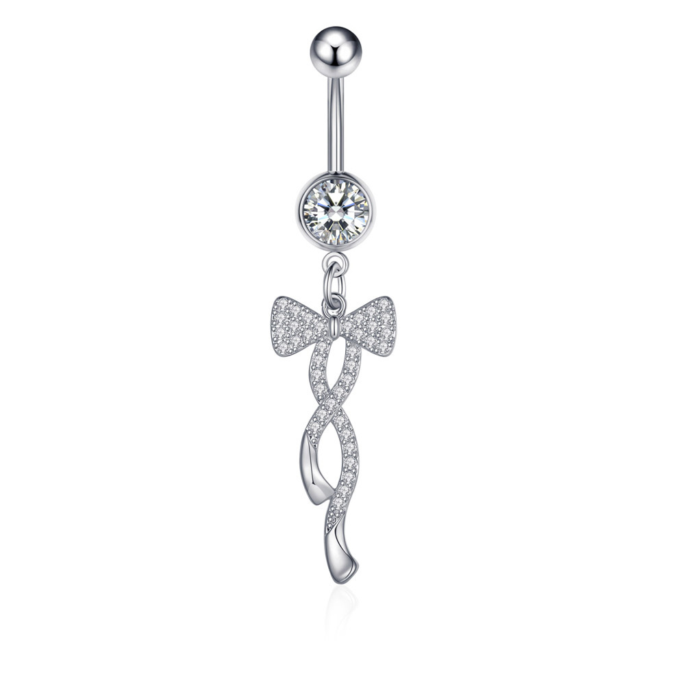 Zircon Crystal Belly Button Ring Dangle Wing Piercing Nombril Ombligo Surgical Steel Barbell Heart Round Navel Stud Body Jewelry