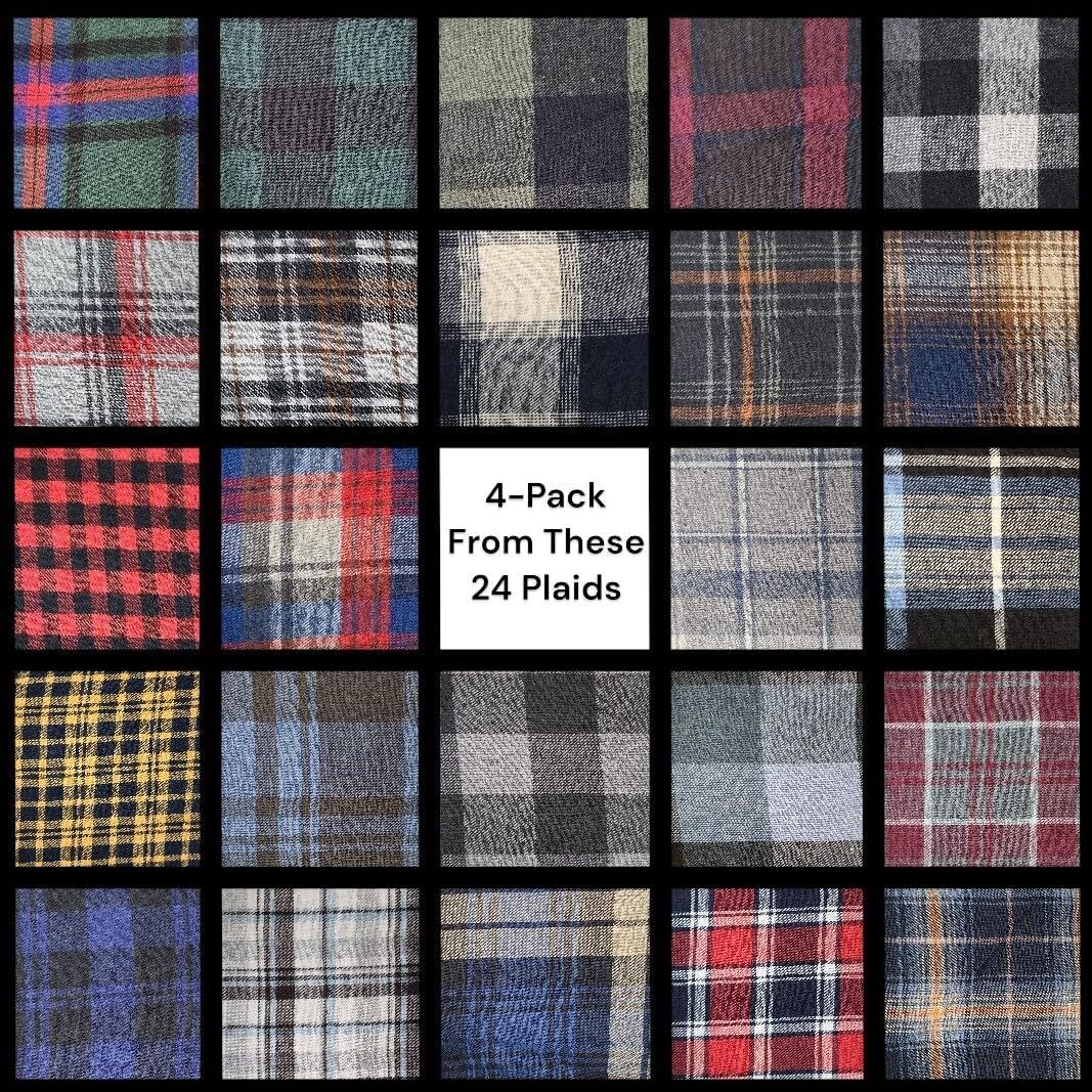 Men's 4-piece set of 100% pure cotton flannel pajamas and sleepwear - casual pants