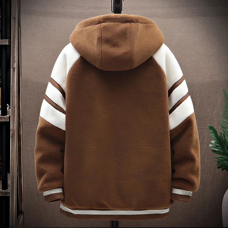 Autumn mens jacket Korean fashion streetwear Harajuku winter gray hooded casual clothing wool warm 241007