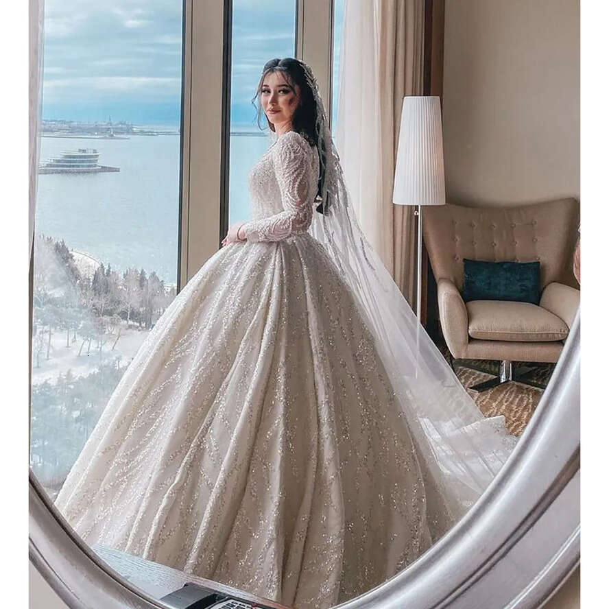 Ball Wedding 2022 Gown Dress With Long Sleeve Jewel Applique Lace Backless Organza Formal Ocn Custom Made Or-Length