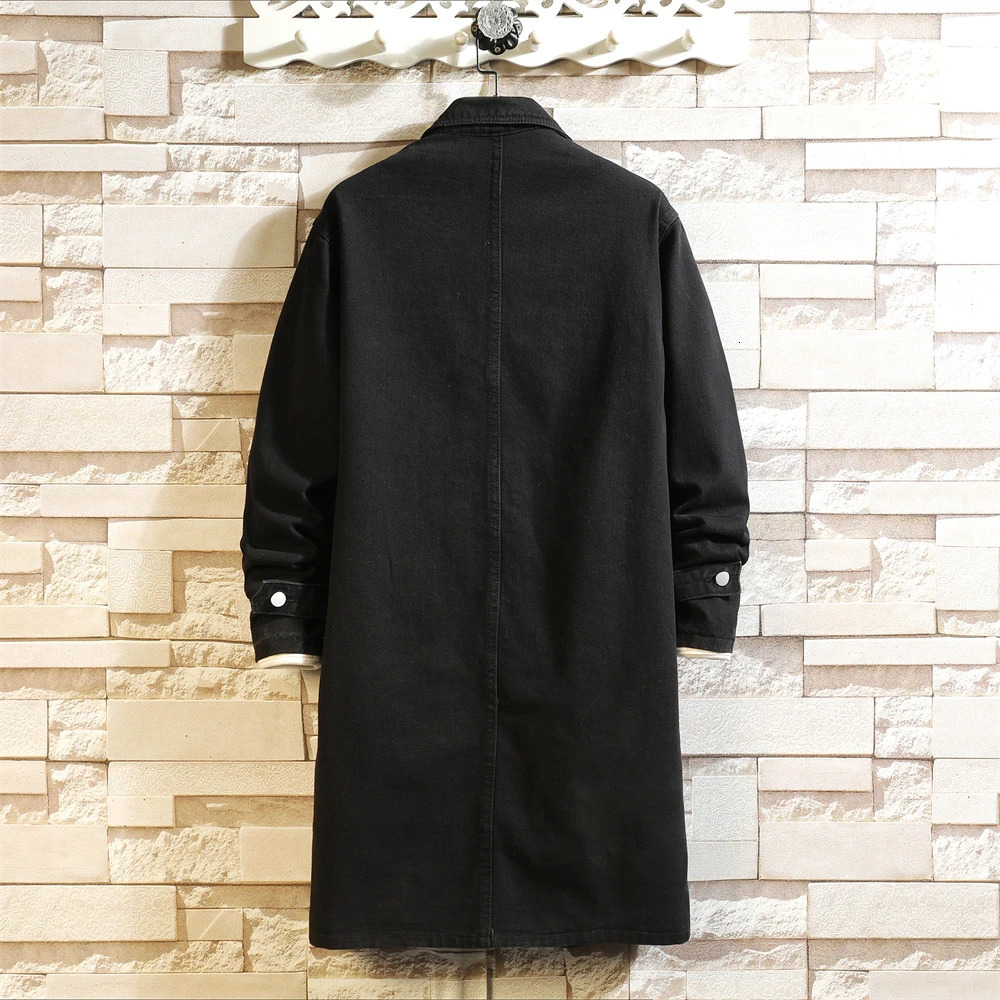 M-5XL Long Style High Street Men Trench Coat Washed Retro Blue Black Denim Jacket Spring Autumn Outerwear Vintage Jackets man 241017