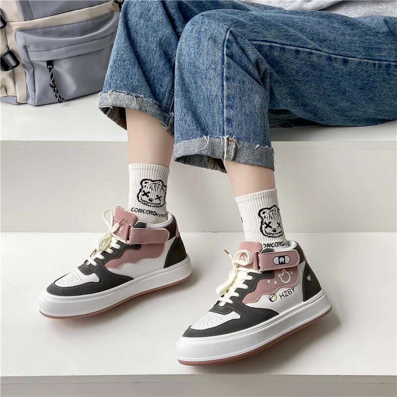 Girly Sneakers: Autumn Winter High Top Panda Shoes for Teenage Girls, Cute Women's hot Kawaii Trend Ladies Sports Sneakers