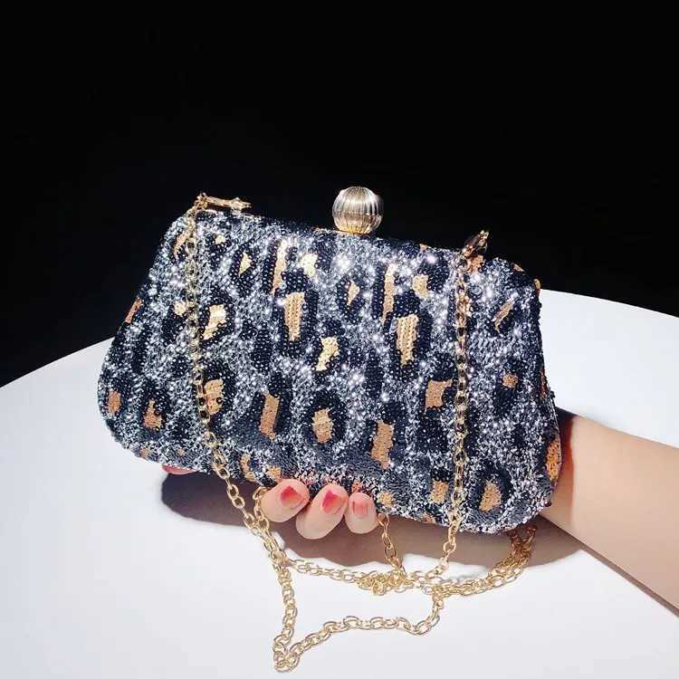 Fashionable womens dinner bag luxurious embroidered sequin top handbag shoulder handbag Leopard Print clutch wallet noble handbag Z241018