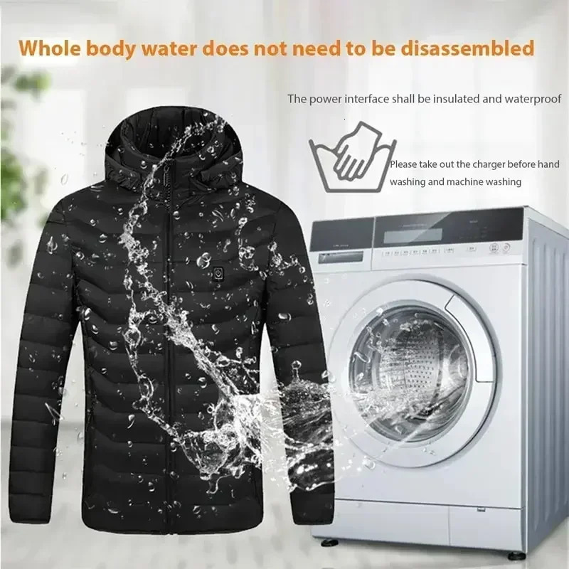 23 Areas Men Heating Jacket Usb Hooded Down Cotton Parka Women Warm Vest Hiking Camping Winter Outdoor Heated Clothing Ski Suit 241018