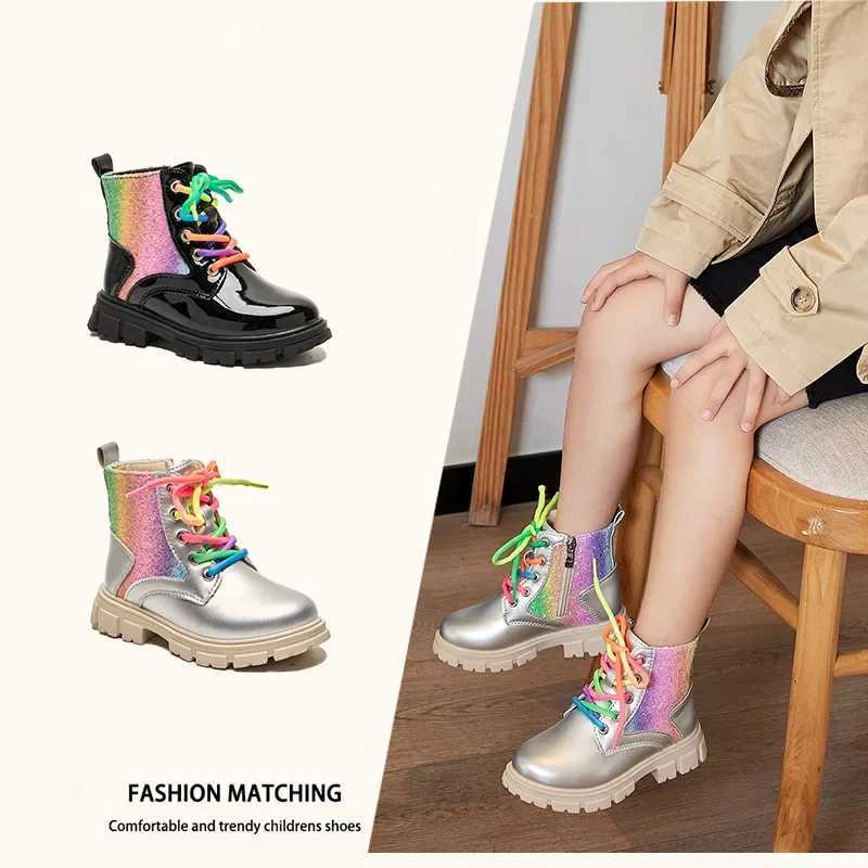 Boots Childrens leather short boots autumn/winter fashion 2024 baby girl princess ankle boots colorful soft soled casual shoes H241018