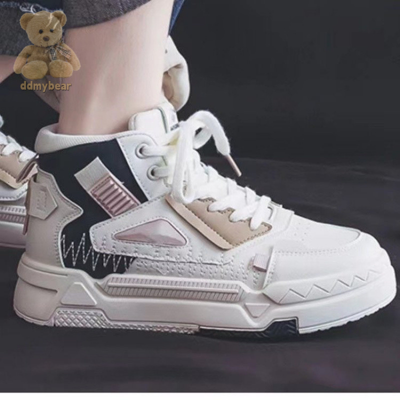 Ddmybear High Top Thick Sole Color Blocked Lace Up Women's Shoes, 2024 Spring And Autumn Winter Versatile Casual Student Sports Board Chinese Bra