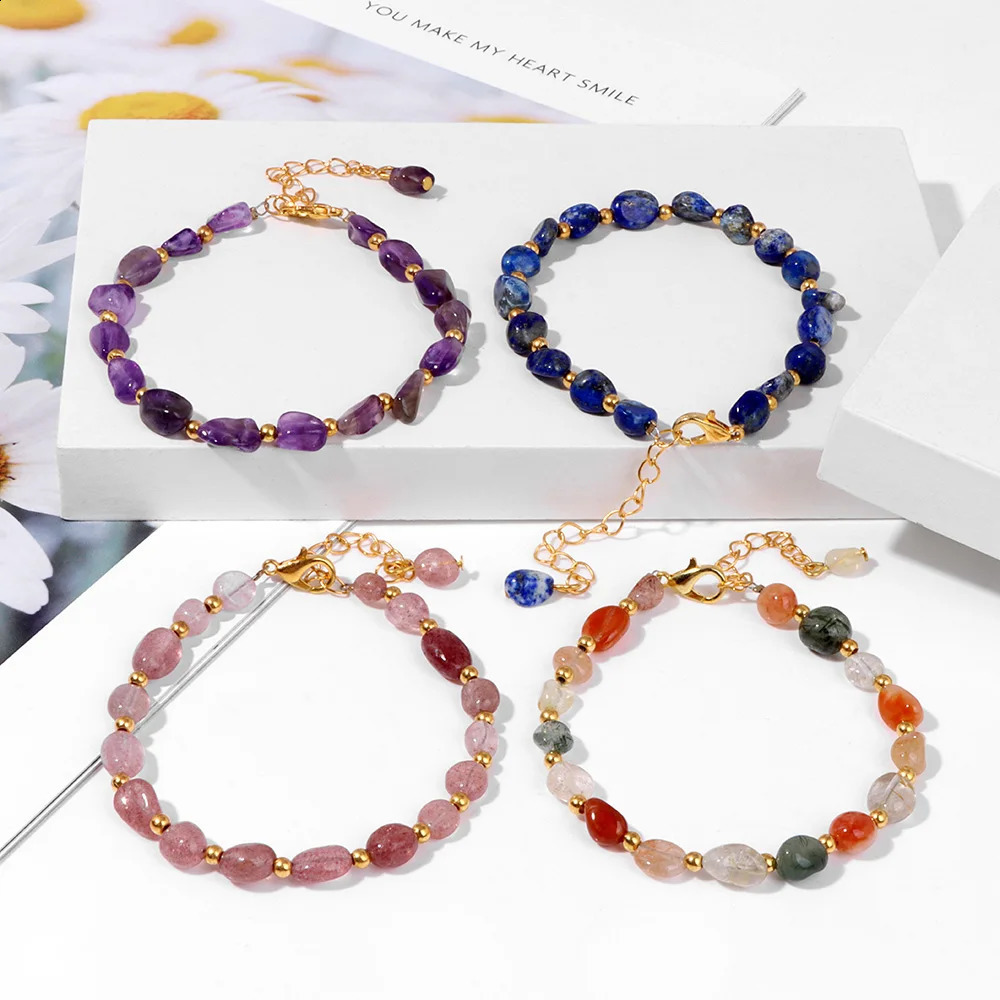 Irregular lapis lazuli bracelet handmade natural stone amethyst quartz bead bracelet adjustable mens jewelry 241018