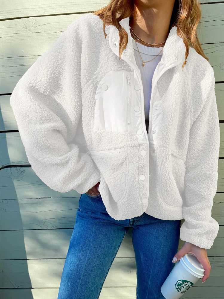 Vintage Plush Jacket Women Loose Casual Lamb Wool Coat Female Winter Retro Warm Solid Color Buttons Chic Outerwear LadiesX241018
