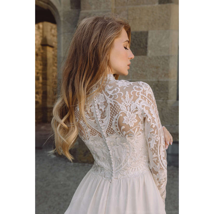 Short A Tiered E Wedding Dresses Lace Top Illusion Long Sleeves High Neck Mini Bridal Gowns Summer Beach Robe De Mariee