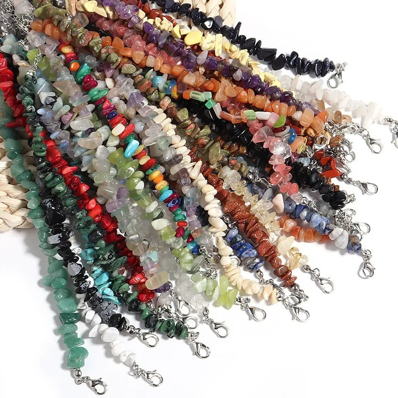 10pc irregular natural gemstone bracelet chip beads fluorescent amethyst quartz bracelet 241018