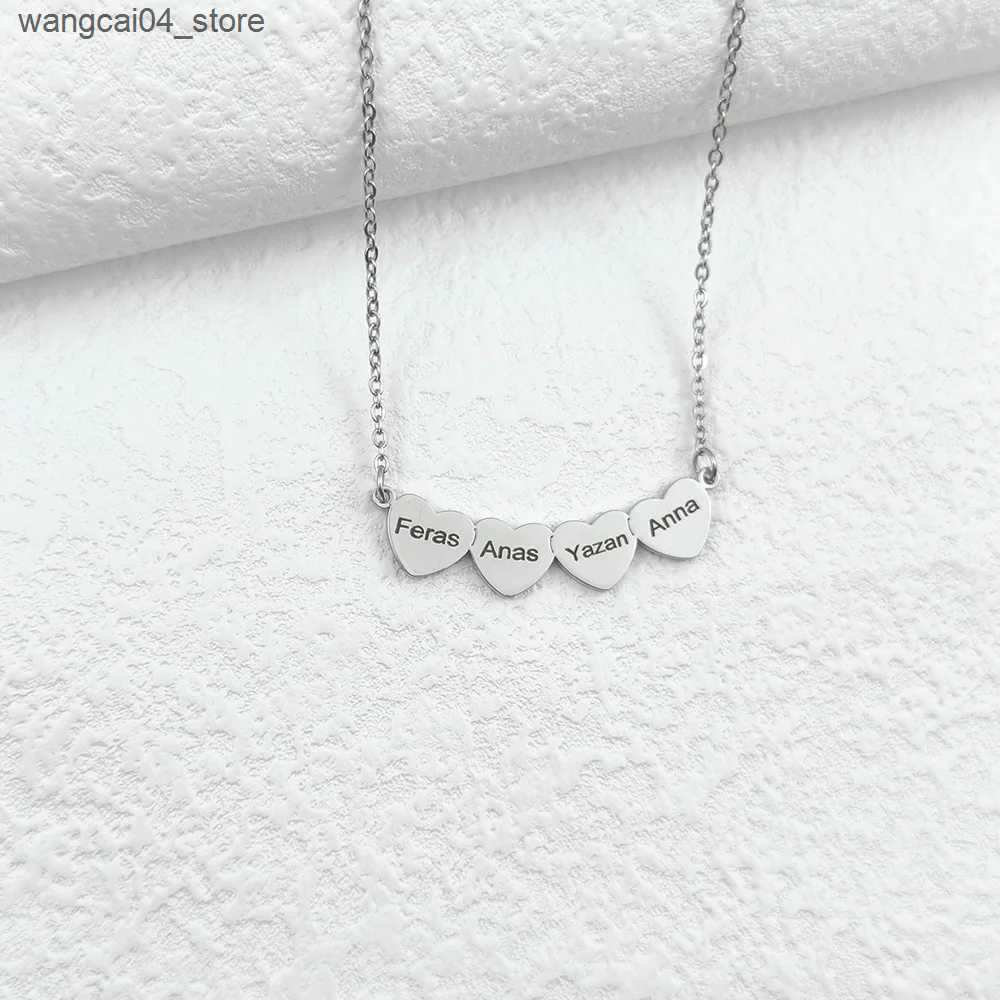 Chokers Customized carved double name love heart pendant necklace made of stainless steel jewelry suitable for womens personalized 1-5 name gold neckl