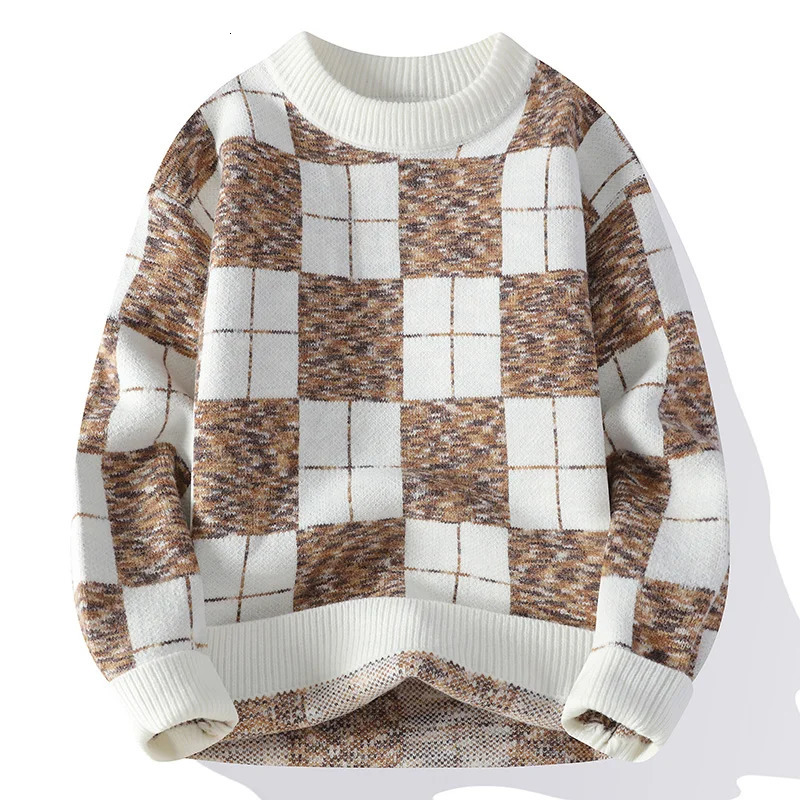 Fall Winter High End y Plaid Sweater Men Korean Fashion Harajuku Mens Jumper Soft Warm Male Knit Handsome Sweaters 241018