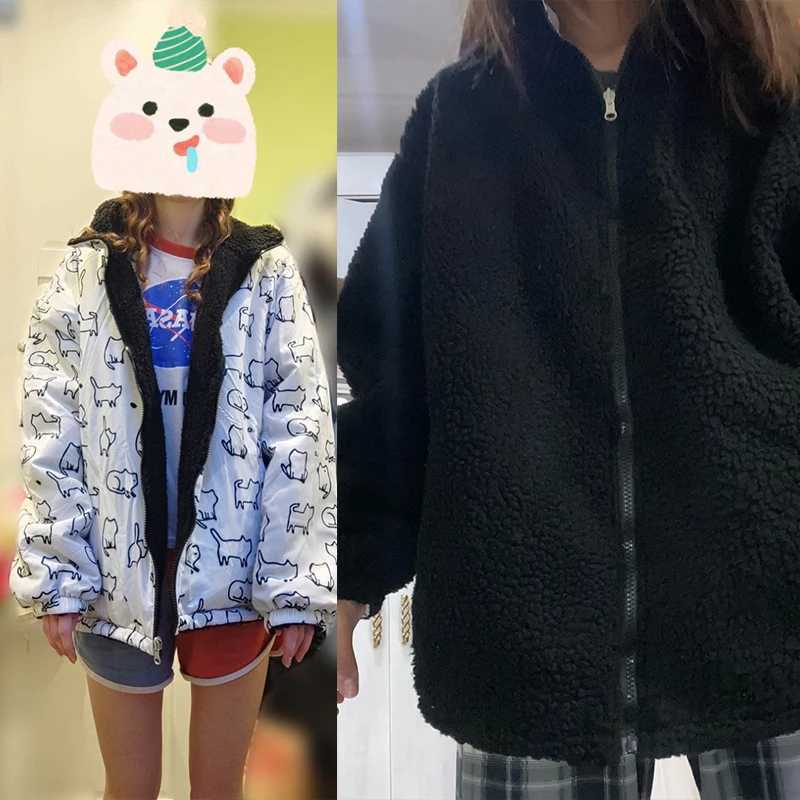 2023 New Autumn Winter Women Jacket Loose Cotton-padded Casual Lamb Wool Can Be Worn On Both Sides Long Sleeve Coat ClothesX241018