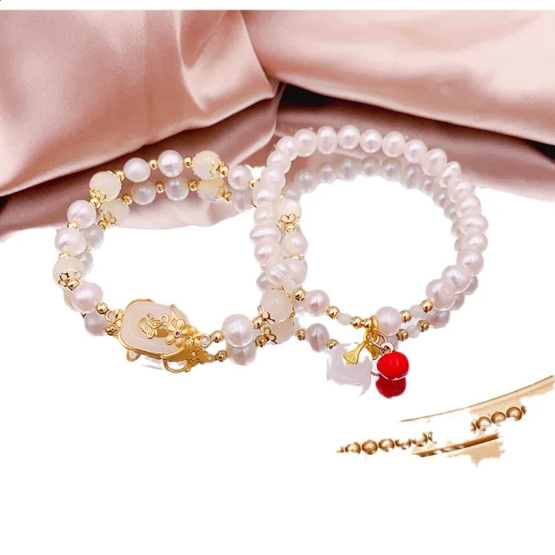 Minar Creative Opal Freshwater Pearl Cartoon Rabbit Butterfly Flower Cat Cherry Bow String Bracelet 241018