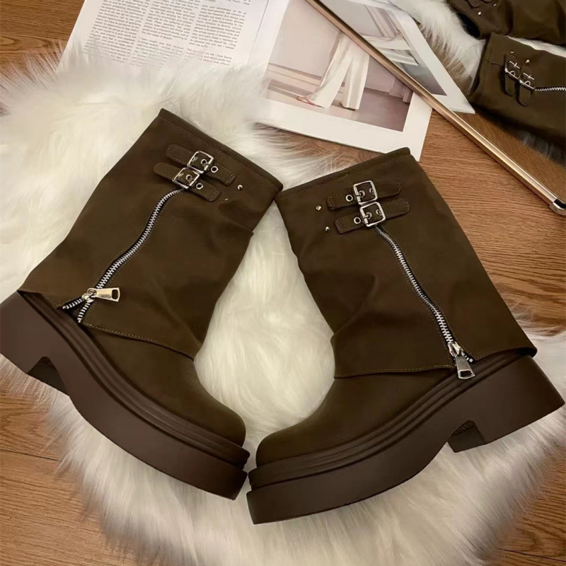 Small British style thick soled high top Martin boots for women 2024 new autumn and winter slimming short boots