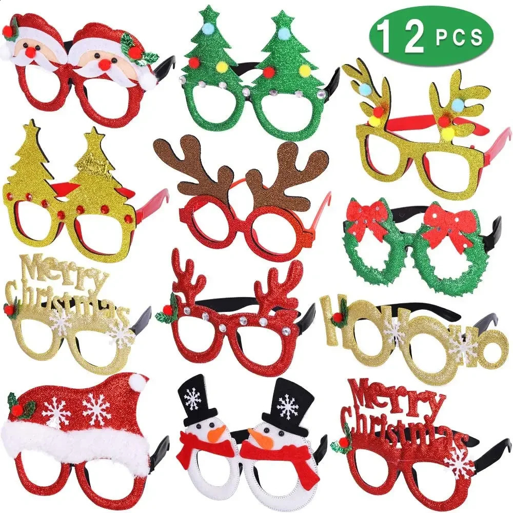 12 Christmas Glasses Sparkling Party Glasses Frame Christmas Decoration Clothing Christmas Party Holiday Discount Glasses 241018