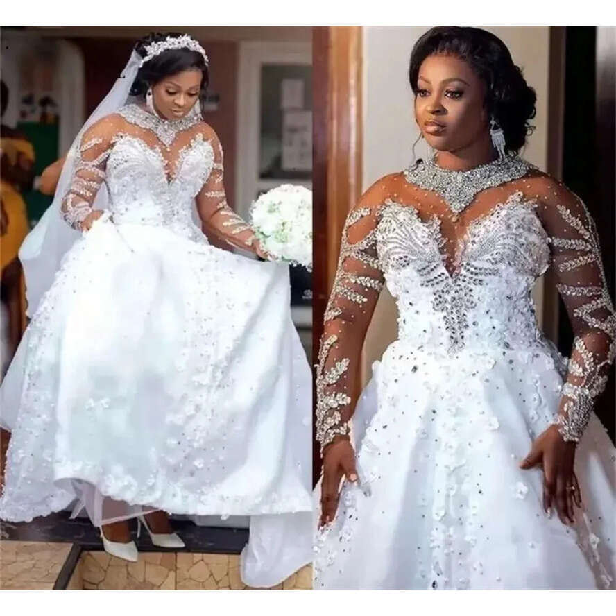 Dresses Wedding Sequin Ball Tulle Lace Crystal Beads Appliques D Wers Formal Bridal Gown Custom Size Bes