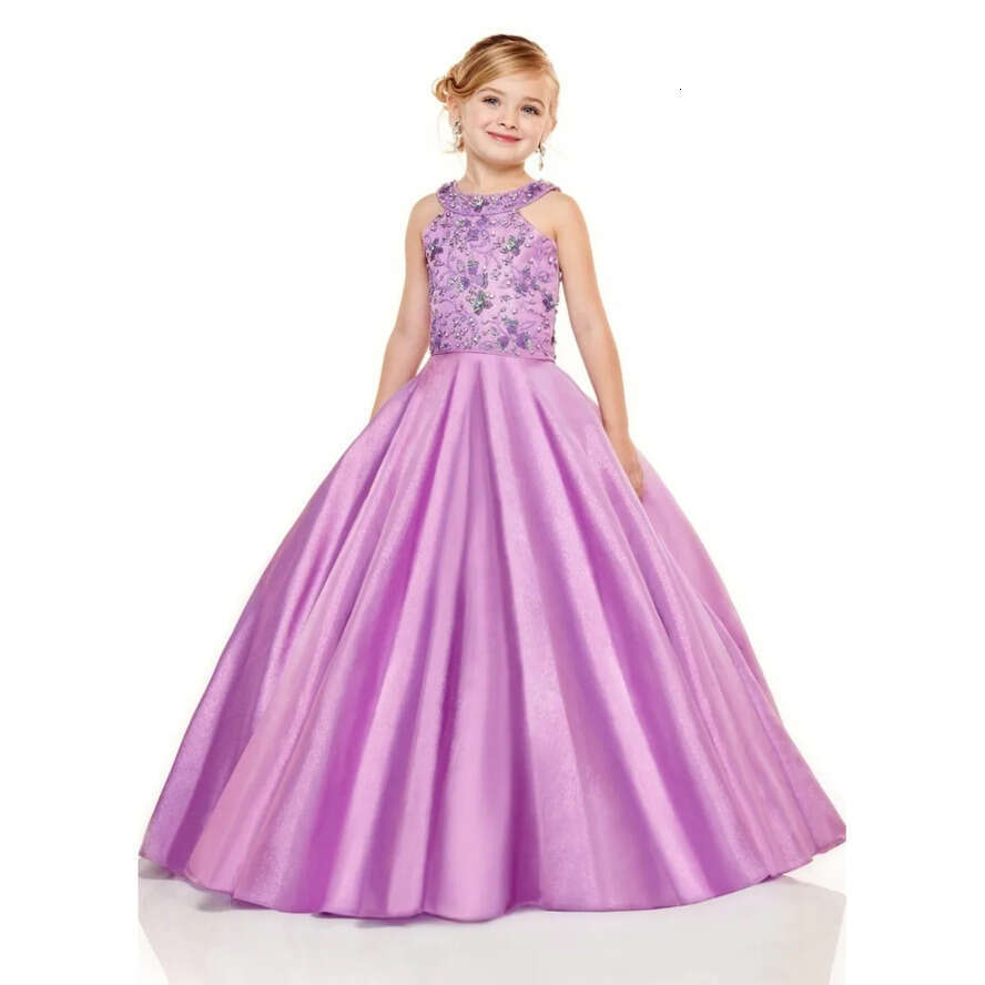 2020 Pageant Newest Girls Dresses Halter Neck A E Gold Beads Crystals Top Long Toddler Kids Formal Party Prom Gowns Wer Girl Wear