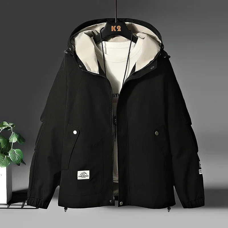 Korean Fashion Hooded Cargo Jacket Men Autumn Winter Loose Jackets Casual Coats High Street Hoodie Outwear 241018