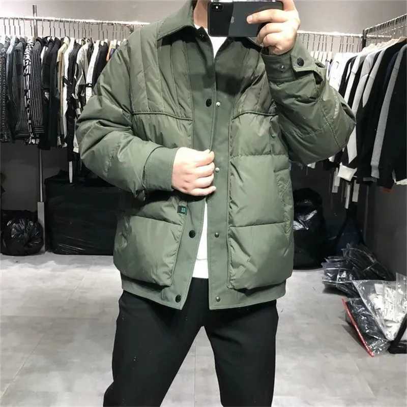 Padded Jacket Mens Turndown Collar Short Cotton Coat Autumn Winter New Casual Thick Warm Loose Outerwear Patchwork Parkas LX241018
