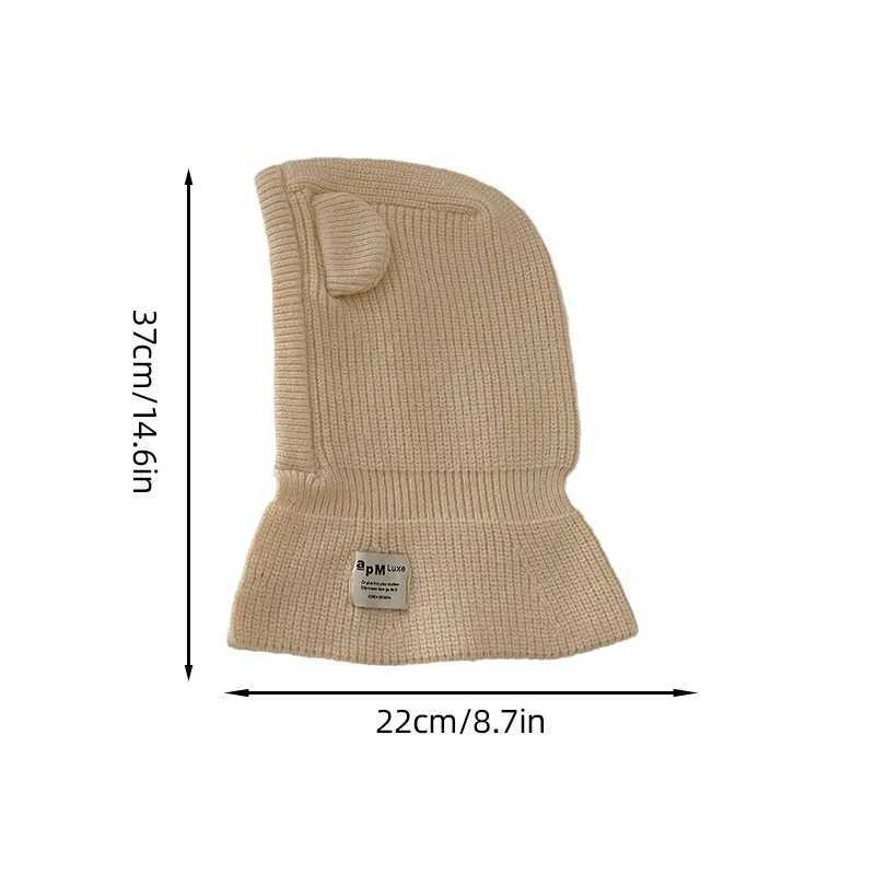Korean Cute Bear Ear Baby Hooded Hat Winter Warm Knitted Ear Protection Balaclava Cap For Kids Girls Boys One Piece Scarf Cap LX241018