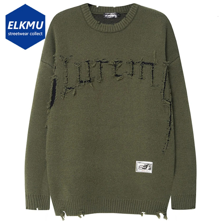 Broken Letter Sweaters Men Streetwear Hip Hop Oversized Harajuku Sweater Casual Loose Gray Knitted Jumper Pullover 241018