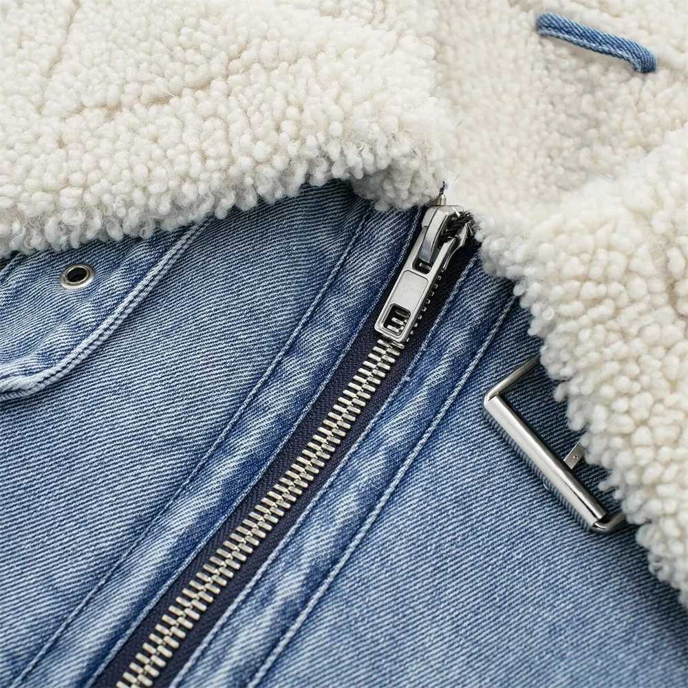 2023 Autumn/Winter New Product Womens New Fashion and Casual Versatile Polo Collar Lamb Wool Denim Fleece CoatX241018