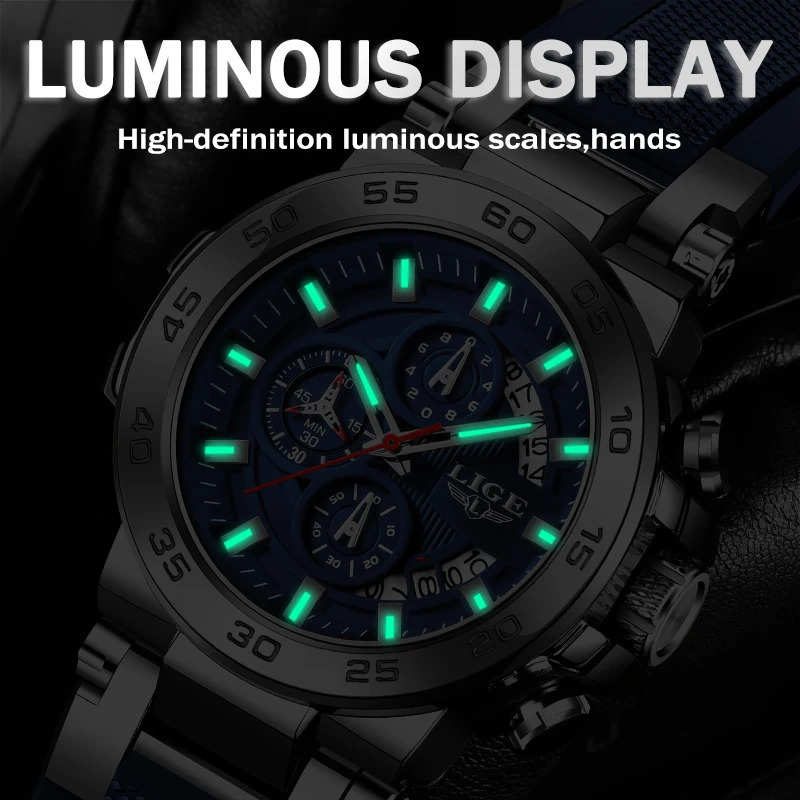 LIGE y Mens Watch Fashion Military Quartz Sports Waterproof Luminous Reloj Hombre 241009