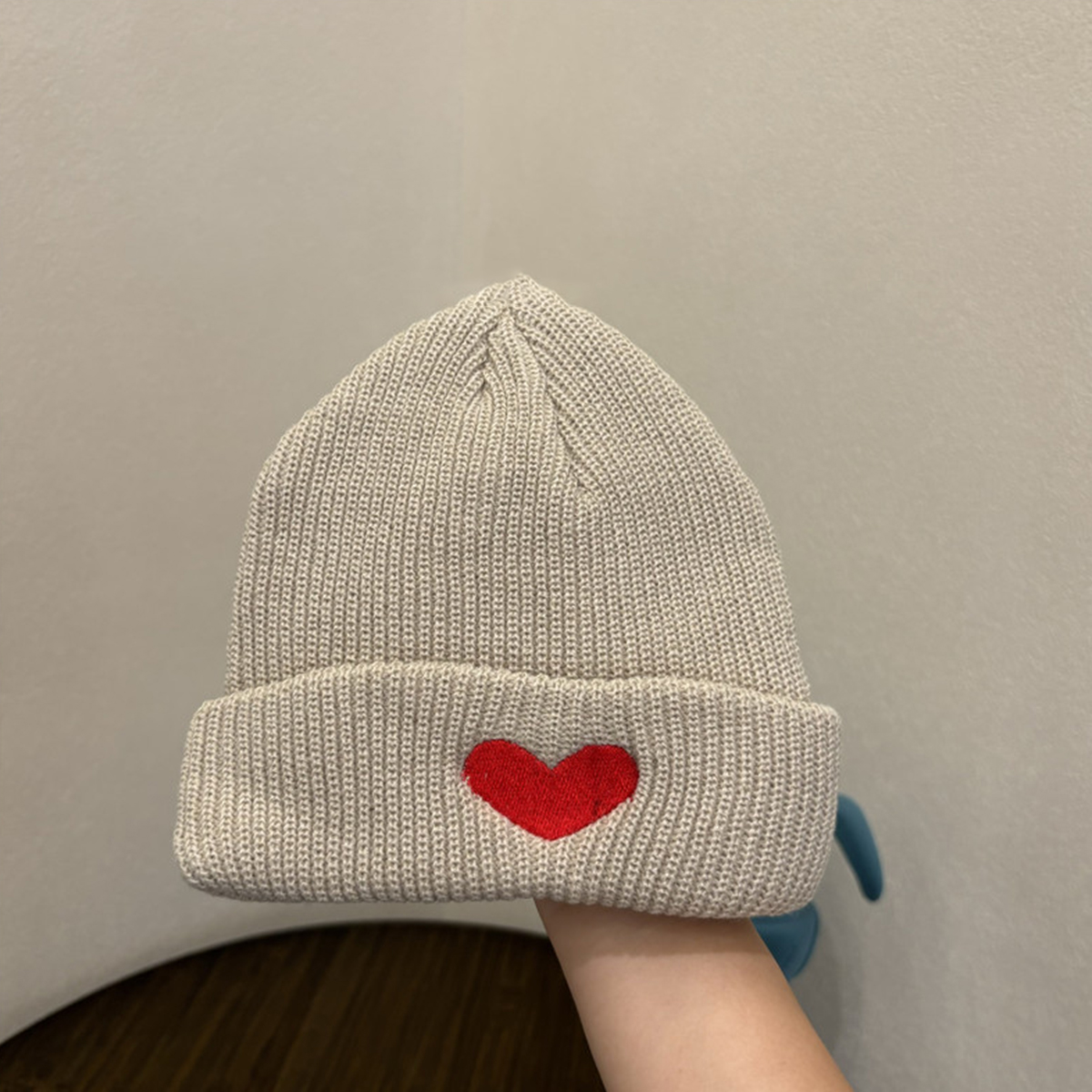 Cozy Multi-Occasion Knitted Beanie with Lovely Heart Embroidery - Perfect for Fall & Winter
