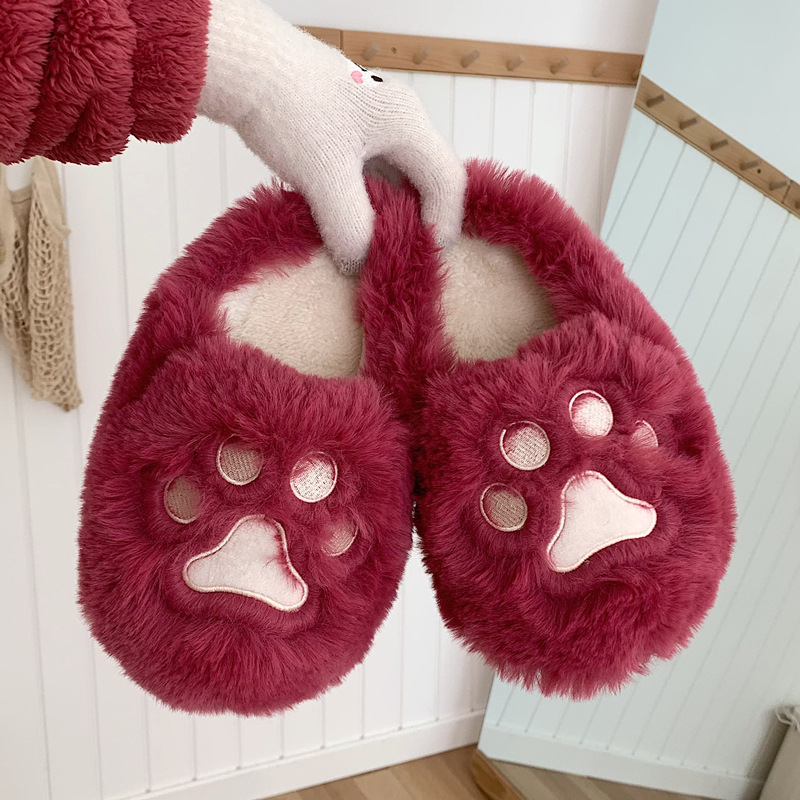 2025 New Indoor Soft And Cute Girl Designer Heart Shaped Cat Claw Cotton Slippers Winter Home Warmth Plush Shoes Women's Free Delivery
