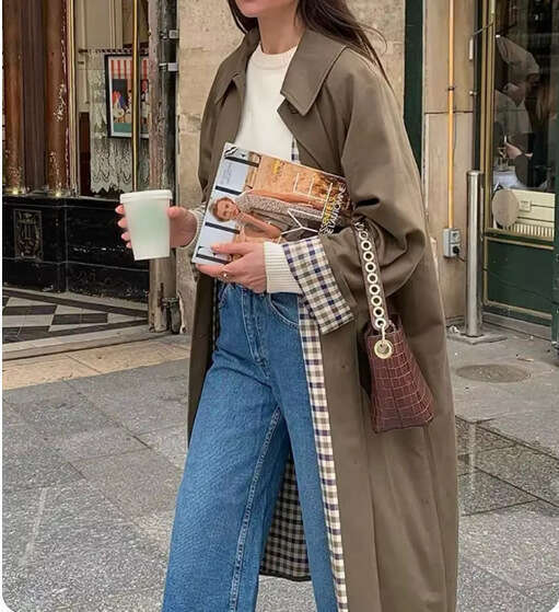 Fashion Print Long Trench Coat For Women 2024 Female Turndown Collar Chic Single-Breasted Windbreaker Outerwear New