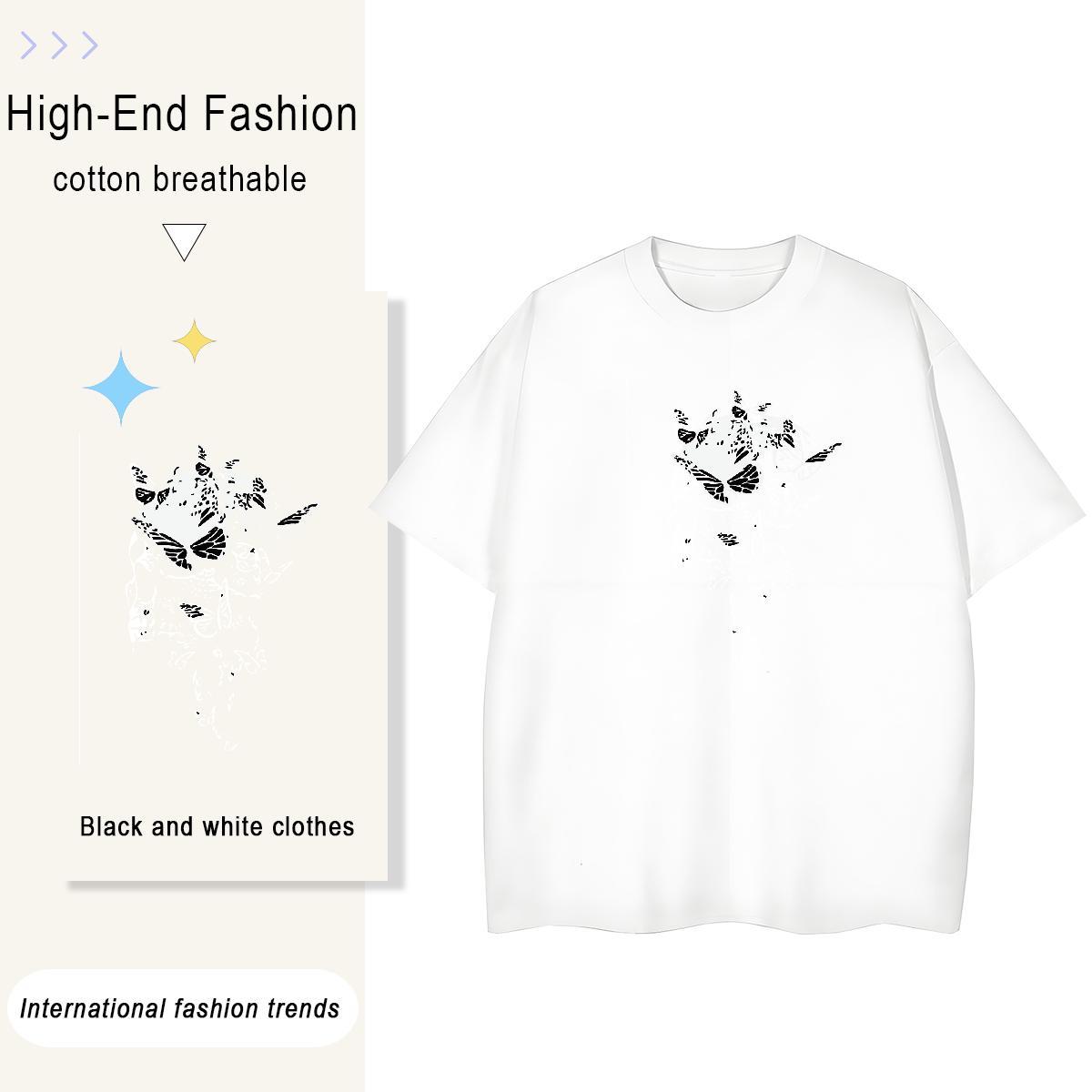 Fashion New Woman T Shirts 230g Pure Cotton O-Neck Short Sleeve Casual Beach skull Women Tshirts Unisex Cartoon Printing L-4XL Tees Shirts