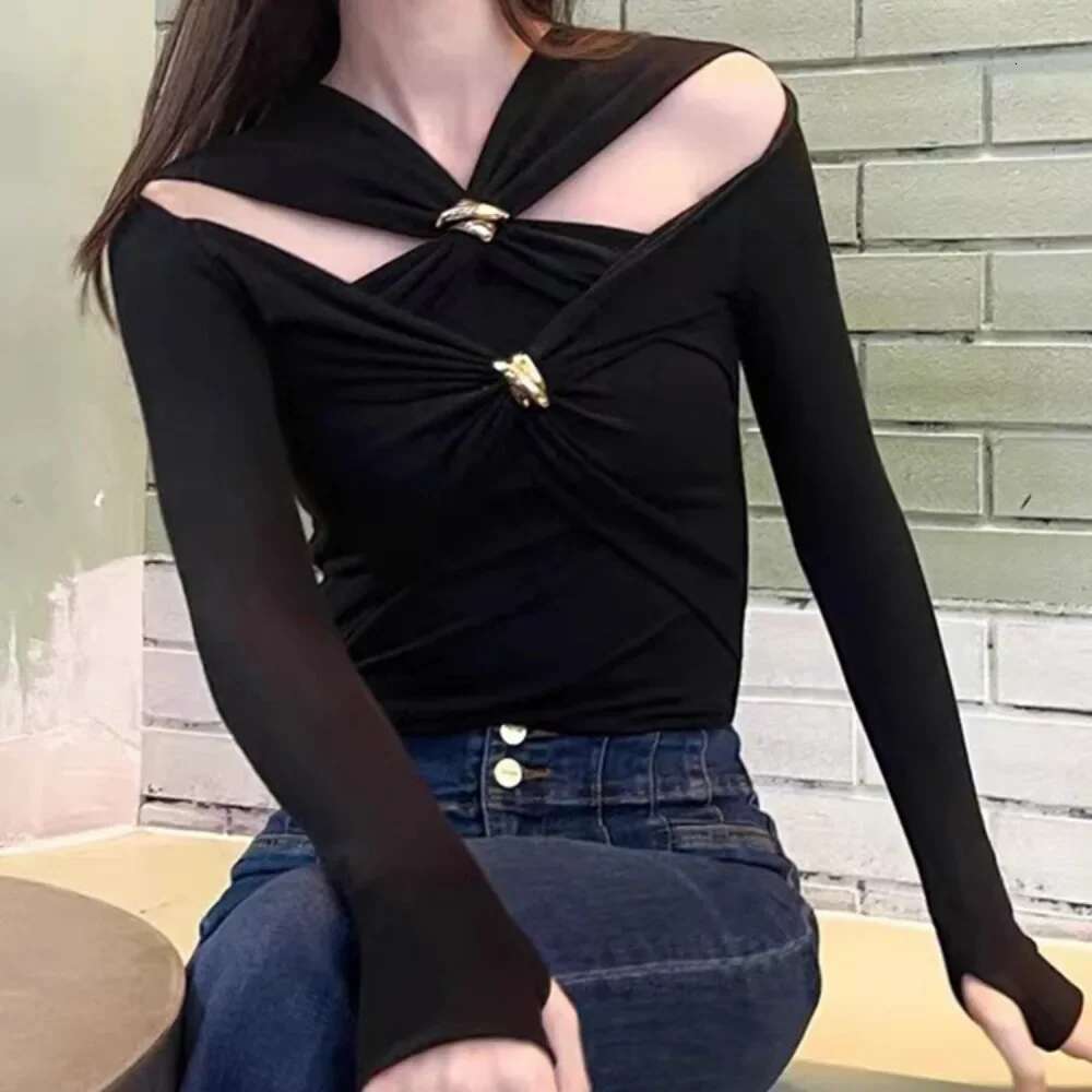 Spring Autumn New Fashion Women's Knitted Pullover Long Sleeves Folds Hollow Out Elastic Knot Slim Designer Sweater 2024