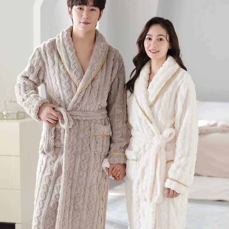 Nightgown Autumn Winter Mens and Womens Same Thickened Warm Coral Fleece Couple Bathrobe Two-Piece Set Four Seasons UniversalXJ241018