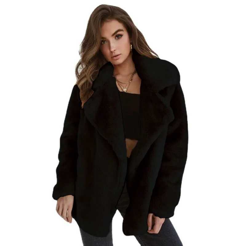 Autumn Warm Plush Coats Women Fur Lamb Thicken Long Sleeve Female Jackets Overcoat Outerwear Faux Fur Coats For WomenX241018