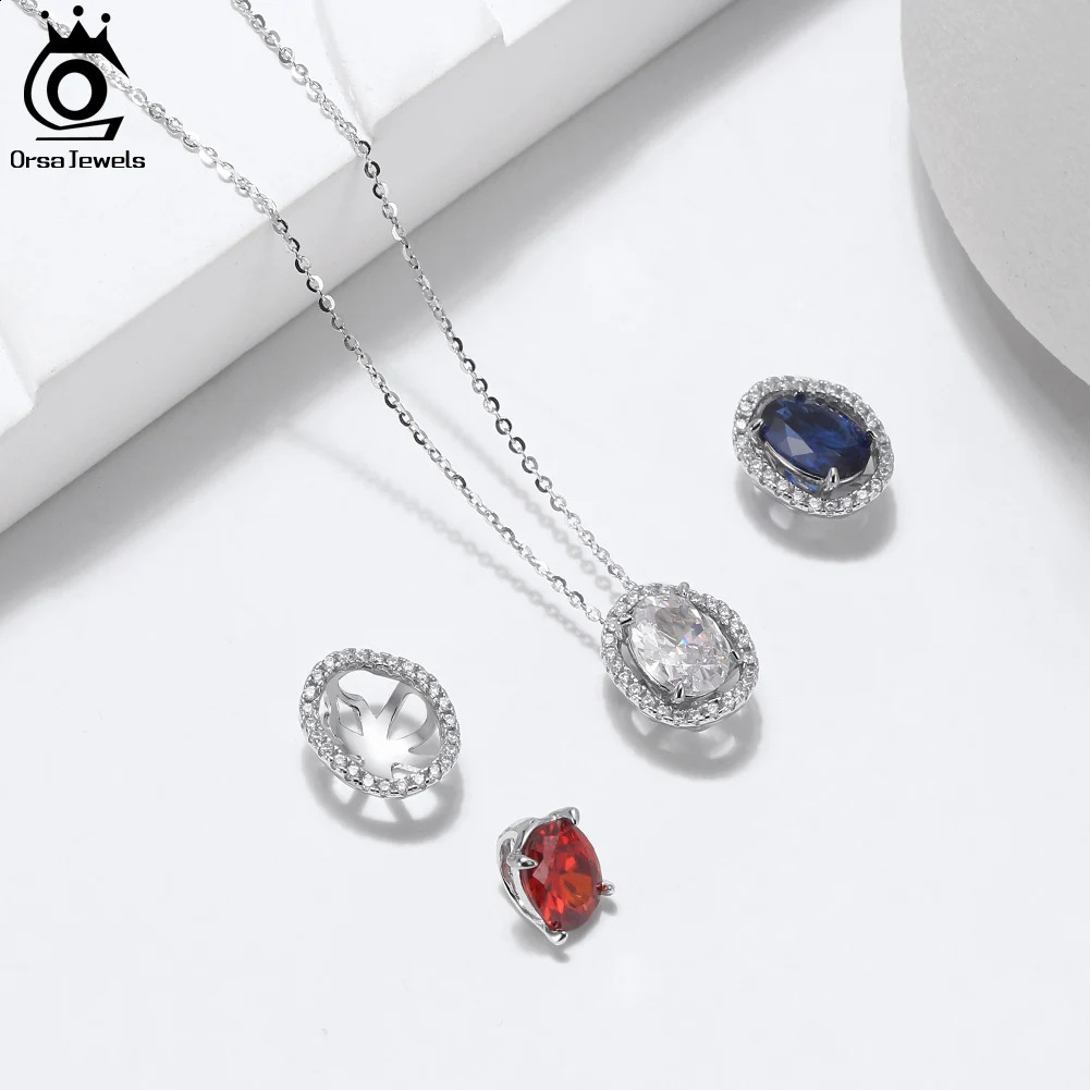 ORSA JEWELS Fashion 925 sterling silver jewelry cubic zirconia pendant necklace for womens solid color gemstone chain necklace EQN48 241018
