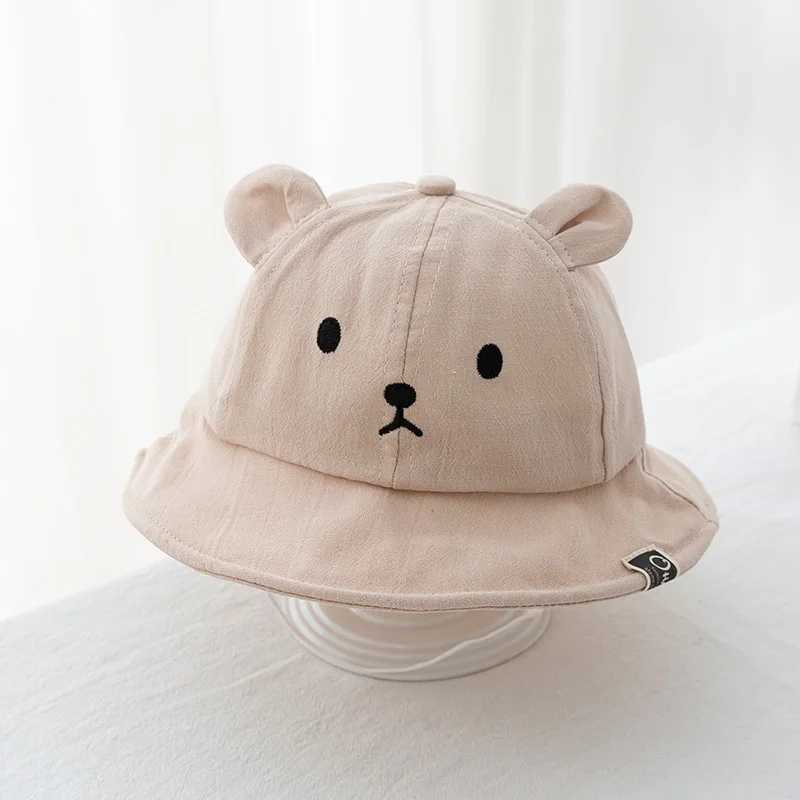 Cute Bear Baby Bucket Hat With Ears Boy Girl Cotton Kids Sun Hat Outdoor Summer Child Panama Cap LX241018