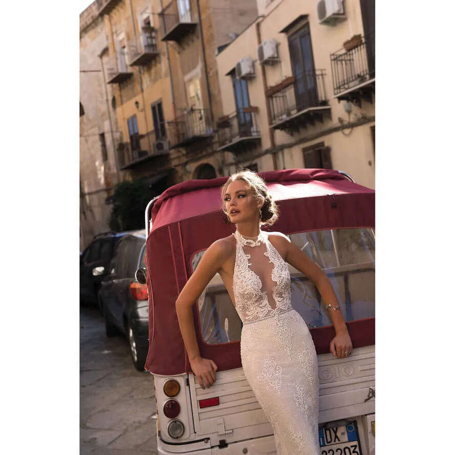 Free Halter Mermaid Shipping Dress Berta Sexy Lace Applique Backless Or Length Illusion Country Wedding Dresses Custom Made Es es