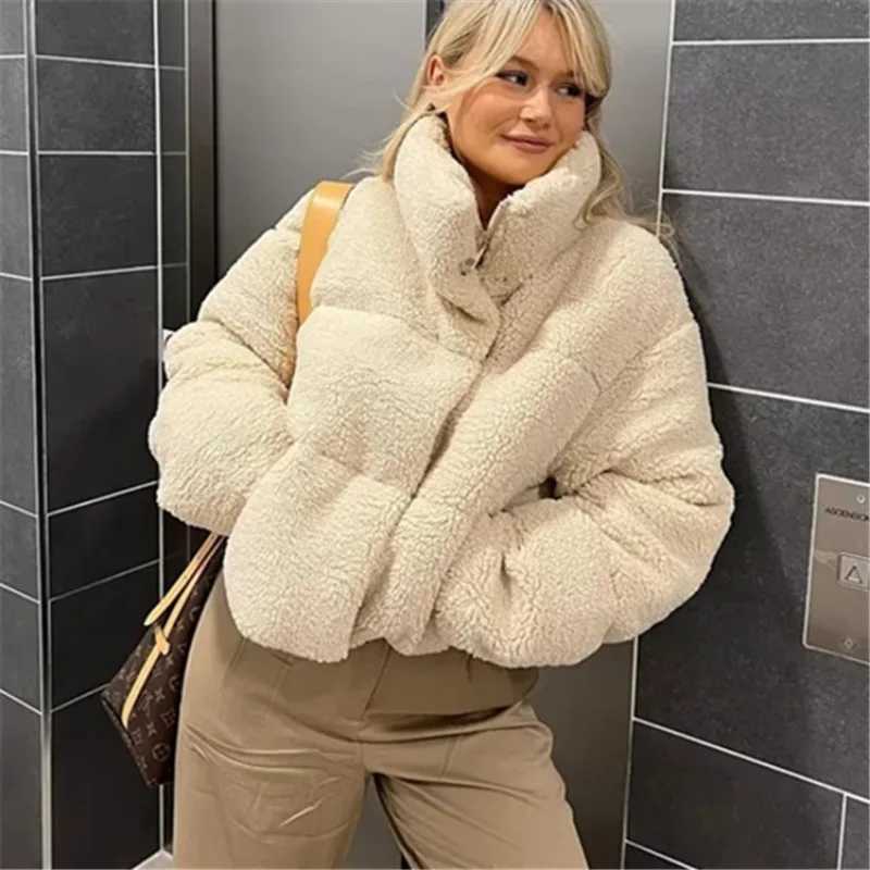 Winter Thick Warm Imitation Lamb Wool Jacket Parkas Women Europe and American Fashion Trend Loose Stand-up Collar Short Top CoatX241018