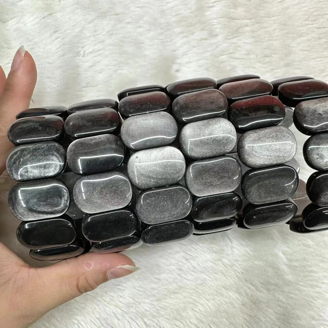 Natural silver obsidian bracelet crystal spiritual therapy high-quality gemstones fashion jewelry Christmas gift wholesale 241017