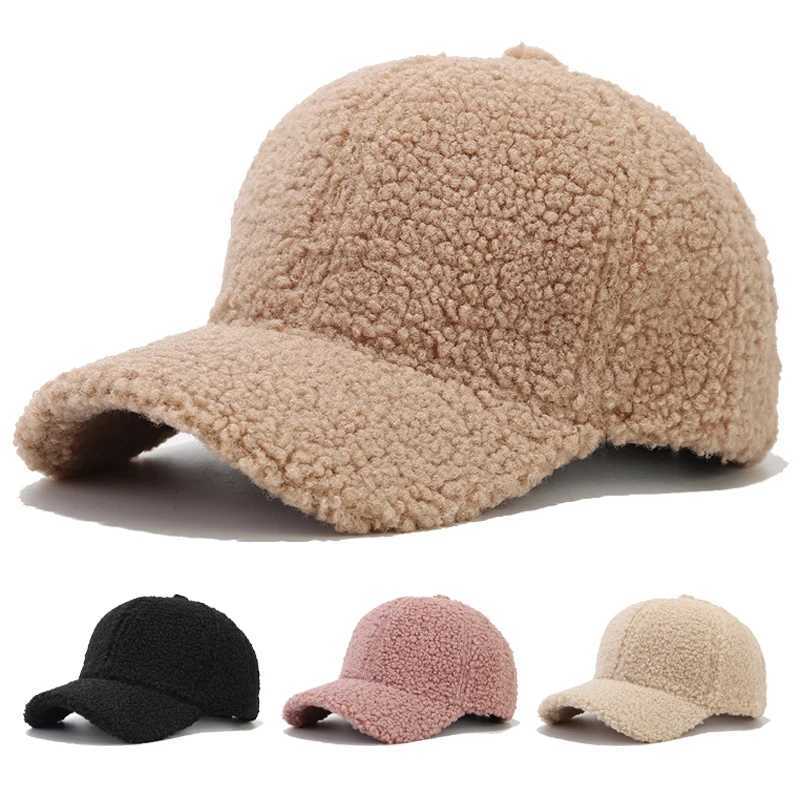 Lamb Wool Baseball Caps for Women Men Winter Warm Thick Peaked Hat Korean Curved Brim Visors Outdoor Sports Solid Color Golf CapX241018