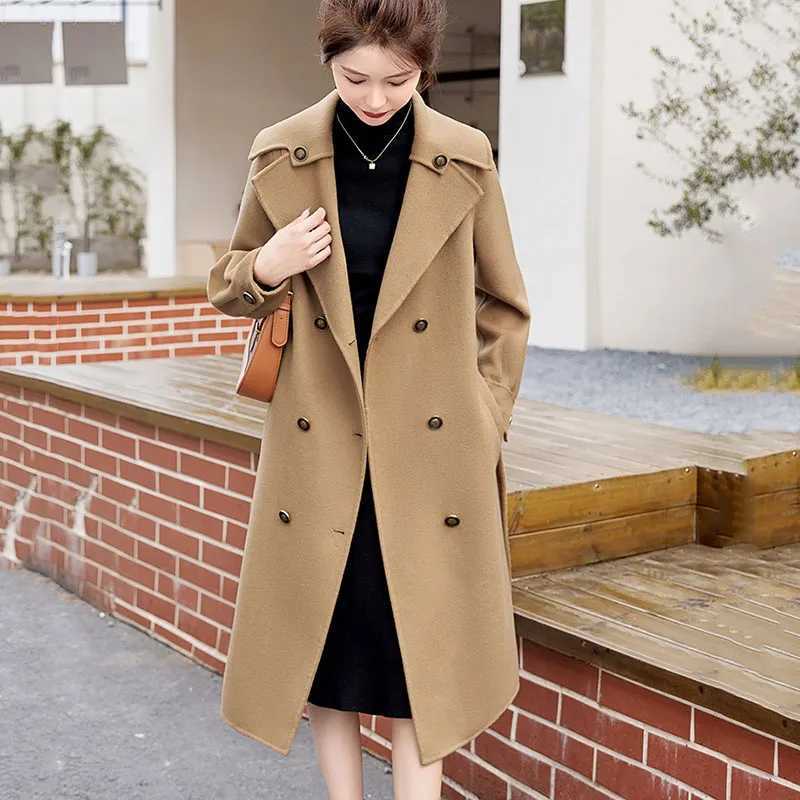 High-end Womens Double-sided Wool Coat Autumn Winter New Casual Trench Coats Female Long Woolen Coats Fashion Parker OvercoatX241009