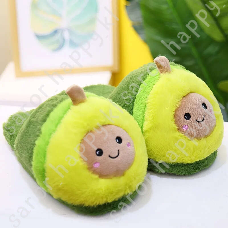Winter House Women Fur Slippers Cute Cartoon Avocado Design Green Bedroom Ladies Plush Shoes Indoor Girls Warm Slippers 29