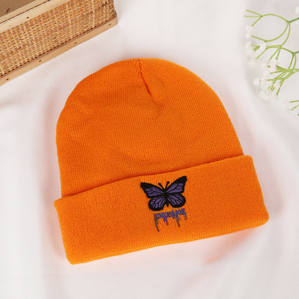 Stylish Fall-Winter Knit Cap Featuring Butterfly Embroidery & Ear Covering