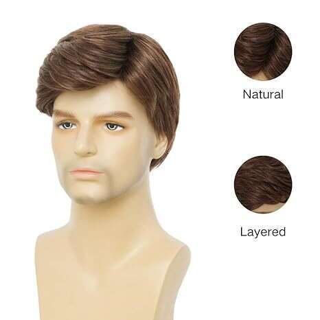 New Men's Fashionable Temperament Brown Partial Split Short Straight Hair High Temperature Silk Synthetic Headband Wig